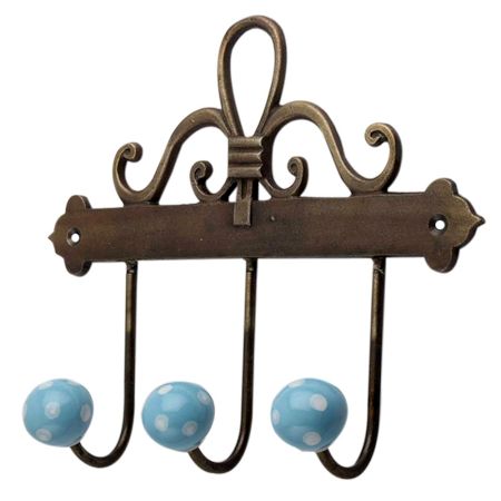 Turquoise White Dot Ceramic Iron Hooks
